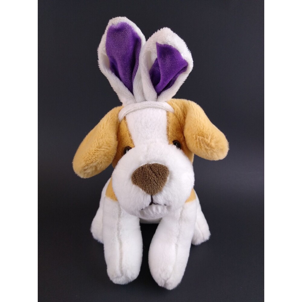 Puppy Dog Plush Purple Bunny Rabbit Ears Easter Dan Dee Brown White Stuffed